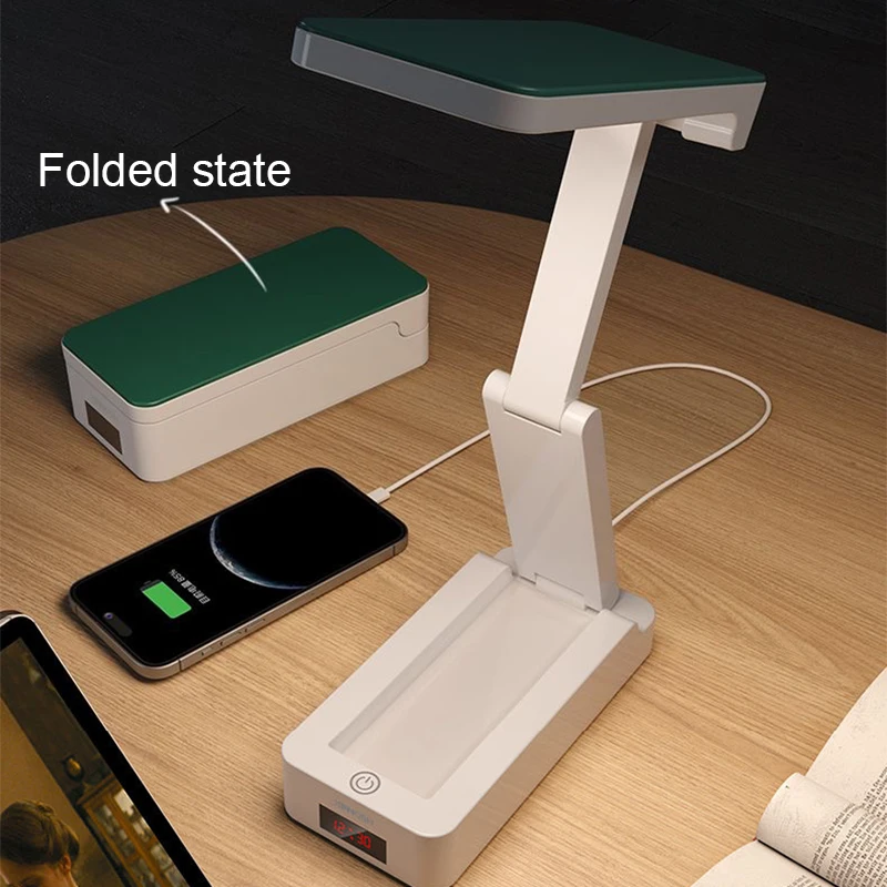 Portable Foldable Lamp With Clock USB Charging Type Fold LED Desk Lamp E... - $19.03+