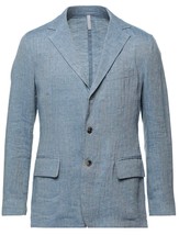 120% Lino Bright Blue Linen Men&#39;s Slim Fit Blazer Jacket Size US 2XL - £148.36 GBP