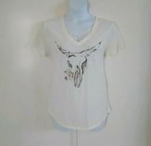 Zoe + Liv Women&#39;s Crisscross V-neck Floral Print White Cream T-shirt Size XL - £9.85 GBP