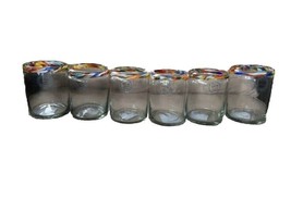 Hand Blown Colorful Rim Juice Rocks Glasses 6 recycled glass made in Mexico - $69.99