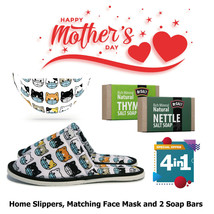 Mother&#39;s Day Pack Home Slippers Mask and Rich Mineral Nettle and Thyme Soap Bars - £19.89 GBP