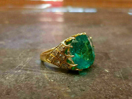 Vintage Estate 5Ct Colombian Emerald &amp; Diamond 14k Yellow Gold Over Wedding - £92.66 GBP