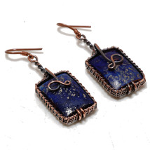 Lapis Lazuli Gemstone Copper Wire Wrap Drop Dangle Earrings Jewelry 2.10&quot; SA 12 - £3.94 GBP