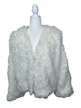 White Faux Fur Fuzzy Jacket Sz XL Juinors Open Front Cropped Boho Southw... - $26.61
