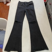 American Eagle Flare Jeans Womens 2 Short Black High Rise Slim Ripped Di... - $14.84