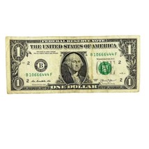 One Dollar Bill 6s &amp; 4s Double Triple Serial Number $1 Fancy Serial Number 2013 - £7.59 GBP