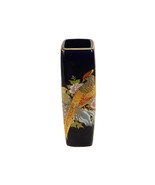 Cobalt Blue Square 9&quot; Tower Vase, Hand Painted, Gold Peacocks, Colorful ... - $33.44 CAD