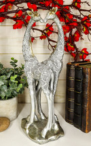 Large Silver Giraffe Heart Lovers Couple Statue 12.5&quot;H Safari Savannah G... - £24.74 GBP
