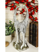 Large Silver Giraffe Heart Lovers Couple Statue 12.5&quot;H Safari Savannah G... - $42.36 CAD