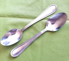 Hampton Silversmiths Stainless 2 Soup Spoons Unknown Pattern 7 5/8&quot; Beaded Edge - £5.19 GBP