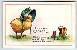 Easter Postcard Dressed Baby Chick In Blue Bonnet Fantasy Double Back Image 372 - £12.08 GBP