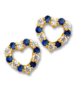 1CT Heart 14K Yellow Gold Blue Sapphire W/ White Sapphire Screw Stud Ear... - £60.53 GBP