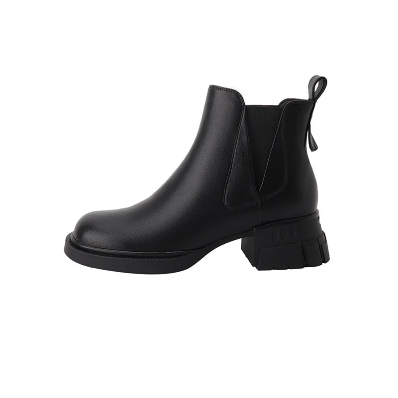 Phoentin Chelsea Boots Real Leather Platform Shoes Middle Heels Boots Female Wom - $135.47