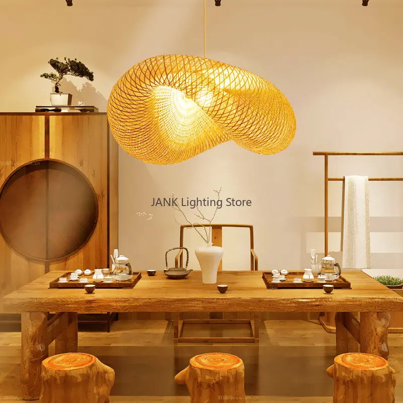 Chinese Handmade Bamboo Suspension Lamp Wicker Rattan Wave Shade Pendant... - $97.20+