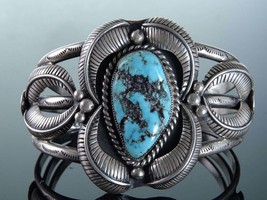 Old Pawn Vintage Turquoise and sterling cuff bracelet - £435.24 GBP