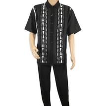 Men Silversilk 2pc Walking Leisure Matching Suit Italian Woven Knits 71032 Black image 7