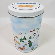 Vintage 1990 Reese&#39;s Container Metal Tin Snow People Landscape Approx 6.... - £5.37 GBP