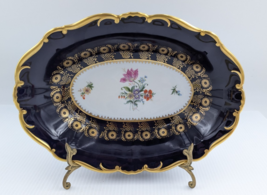 JLMENAU Graf von Henneberg Germany Cobalt Blue Floral Oval Bowl Gold Trim - $59.99