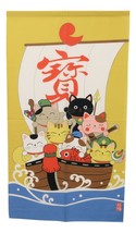 Japanese Style Uncut Noren Curtain Tapestry 7 Good Fortune Maneki Cats 59.25&quot;L - £36.53 GBP