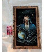 1970 Jesus Christ World Painting Black Velvet Mexico 16x13 Wooden Frame ... - $152.74 CAD