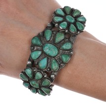 7&quot; c1930&#39;s Navajo Cluster turquoise stamped silver cuff bracelet - £860.39 GBP