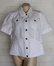 Chico&#39;s 2 Large Optic White Cotton Pique Short Sleeve Utility Jacket - $19.75