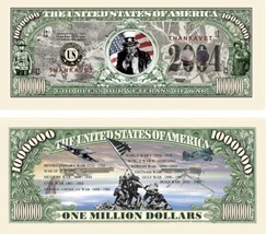 ✅ Pack of 25 Thank a War Veteran 1 Million Dollar Bill Commemorative Banknotes ✅ - £11.02 GBP