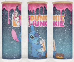 Frosted Glass Stitch Cartoon Dunkie Junkie Pink Drip Cup Mug Tumbler 25oz - £16.04 GBP