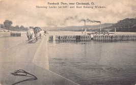 Cincinnati Ohio~Fernback DAM-SHOWING Locks &amp; Boat Raising Wickets~Photo Postcard - £6.18 GBP
