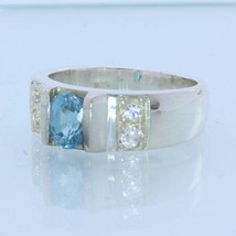 Blue Zircon with White Topaz Handmade Sterling 925 Silver Unisex Ring size 10 - £148.89 GBP