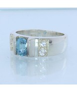 Blue Zircon with White Topaz Handmade Sterling 925 Silver Unisex Ring si... - £148.79 GBP