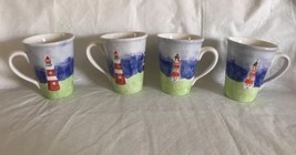 SET OF 4 Studio Nova Mainsail Lighthouse Coffee Mugs Cups EUC - $44.99