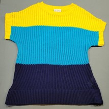 Dressbarn Women Sweater Size S Blue Stripe Classic Short Sleeves Round Neck Knit - £12.85 GBP