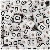 BeadTin White Opaque 10mm Cube Plastic Alphabet Beads- Black Letter D (2... - $2.09