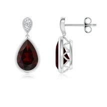 ANGARA Natural Garnet Teardrop Earrings with Diamond in Silver (Size-9x6mm) - $278.86+