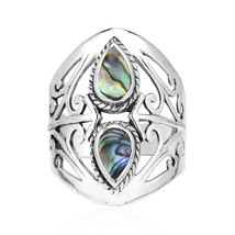 Grand Reflection Filigree Teardrop Abalone Sterling Silver Ring-9 - £18.57 GBP