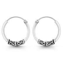 Balinese Tribal Art Swirls and Rings Sterling Silver Hoop Earrings - £8.13 GBP
