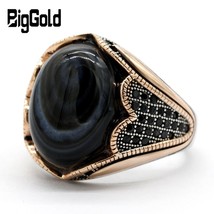Vintage Men&#39;s Ring with Agate Stone 925 Sterling Silver Evil Eye Natural Gemston - £39.84 GBP