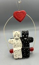 Hand Painted Black White Polka Dot Cat Couple Hanging Swing Heart Wood - $259.27 MXN