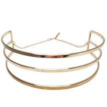 Gold Bar Choker Necklace Metal Three Rows Adjustable Back 1-1/2&quot; Wide 997721 - £13.44 GBP