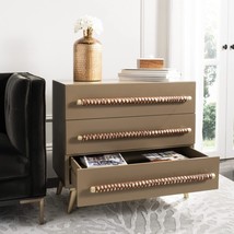 Safavieh Home Raquel Modern Taupe And Gold And Brown 3-Drawer Chest. - £330.80 GBP