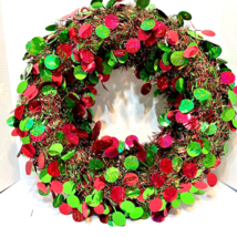Vintage Tinsel Metallic Christmas Hanging Door Wreath Decoration Red Gre... - £12.95 GBP