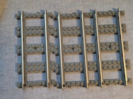 Lot of 3 Lego 2865 9V Electric Train Straight Track Rails Dark Gray 4515 - $10.39