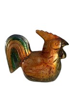 Terracotta Handcrafted Thailand Painted Gold Blue Chicken Rooster Hen 9.5&quot; Tall - £19.78 GBP