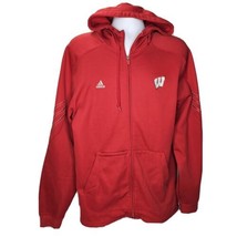 Wisconsin Badgers Adidas Climawarm Hoodie Sweatshirt Mens Large Red Full... - $21.77