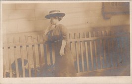 RPPC Lovely Woman Tiny Waist Side Profile Posing at Fence c1910 Postcard X8 - £5.47 GBP