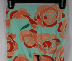 LuLaRoe Leggings One Size Mint Green With Peach &amp; Orange Floral Designs - £8.40 GBP