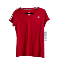 Adidas Women&#39;s Size Large Red V-Neck Pullover Shirt Clima356 Cotton Short Sleeve - £12.55 GBP