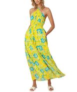Hale Bob Maxi Dress Yellow Blue Floral Halter Dress Women’s Size Large $272 - $136.79