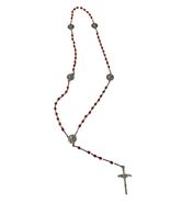Vintage Pope John Paul II Rosary Red Glass Beads Silver Tone Crucifix 23” - $22.50